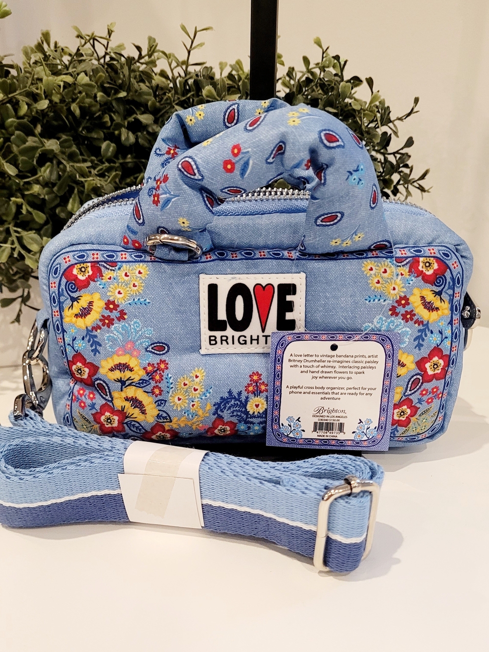 Brighton Mini Light Blue Floral LOVE Crossbody Bag